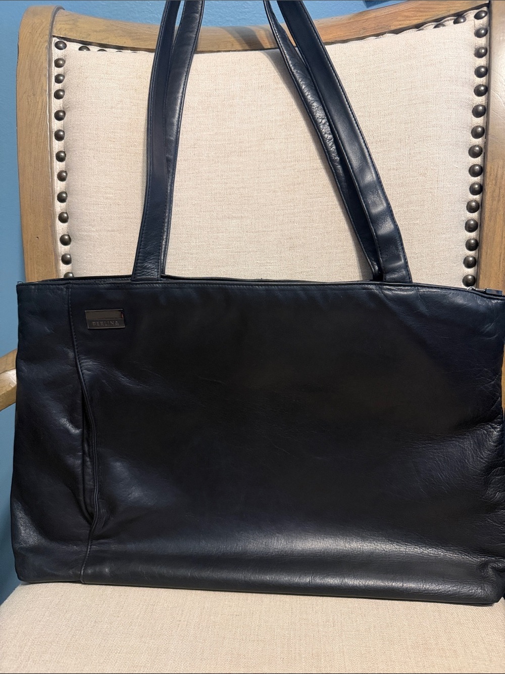Perlina Black Leather XL Tote